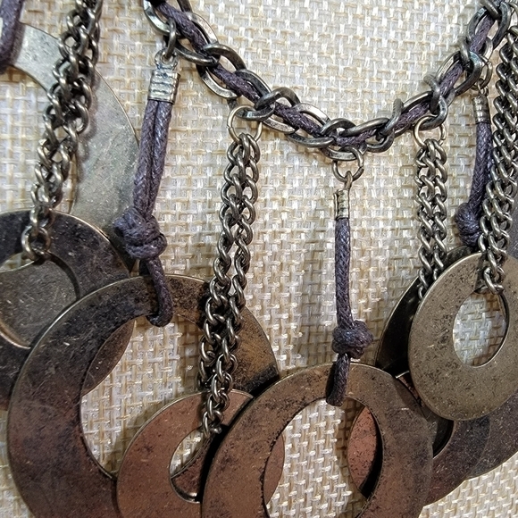 NEW Decree Boho Necklace Metal Loops and chain statement Bib Necklace - Picture 12 of 17